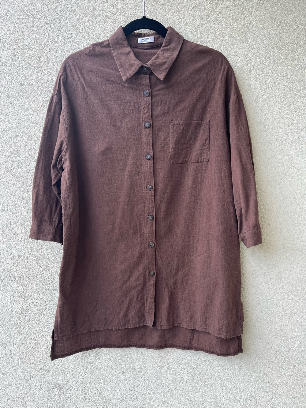 Rough Cotton Chocolate Brown Button Up Shirt